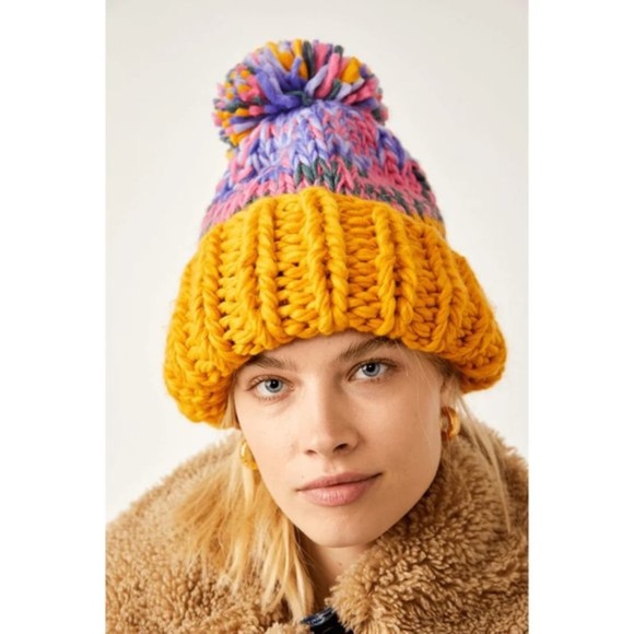 NEW Free People Tide Stripe Knit Pom Beanie Sunshine - Picture 3 of 14